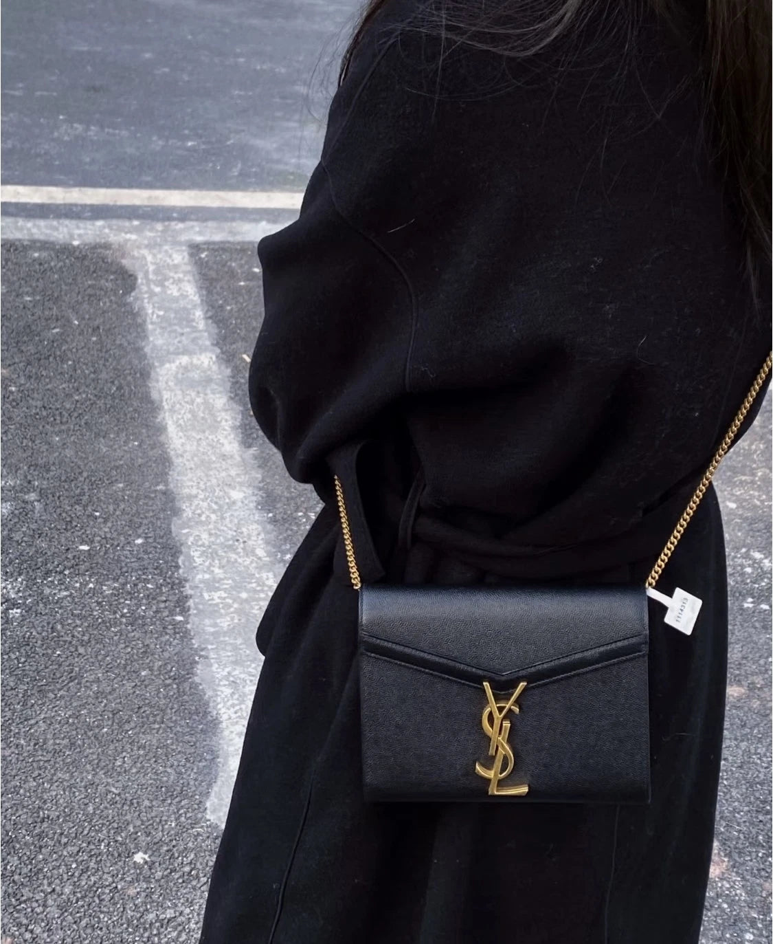 YSL CASSANDRA Gold Logo Black Envelope Shoulder Crossbody Women
