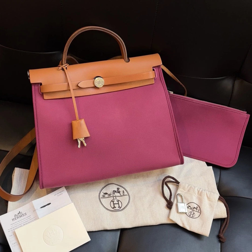 Hermes Herbag 31 Tote Top Handle Shoulder Bag Purple Women Fashion