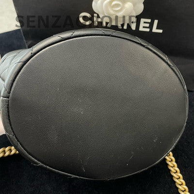Chanel Le Boy Chevron Quilted Bucket Bag Black Gold Chain Crossbody