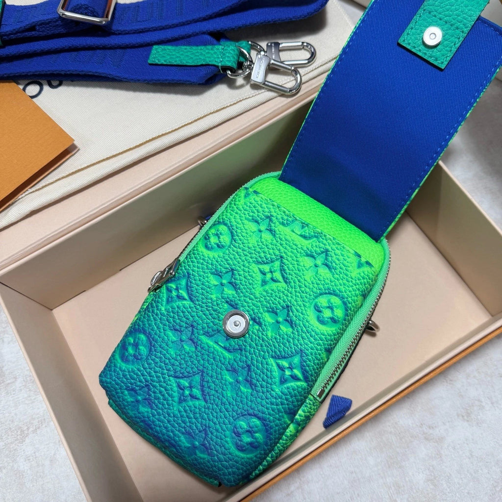 Louis Vuitton Taurillon Illusion Double Phone Flap Pouch Green Crossbody
