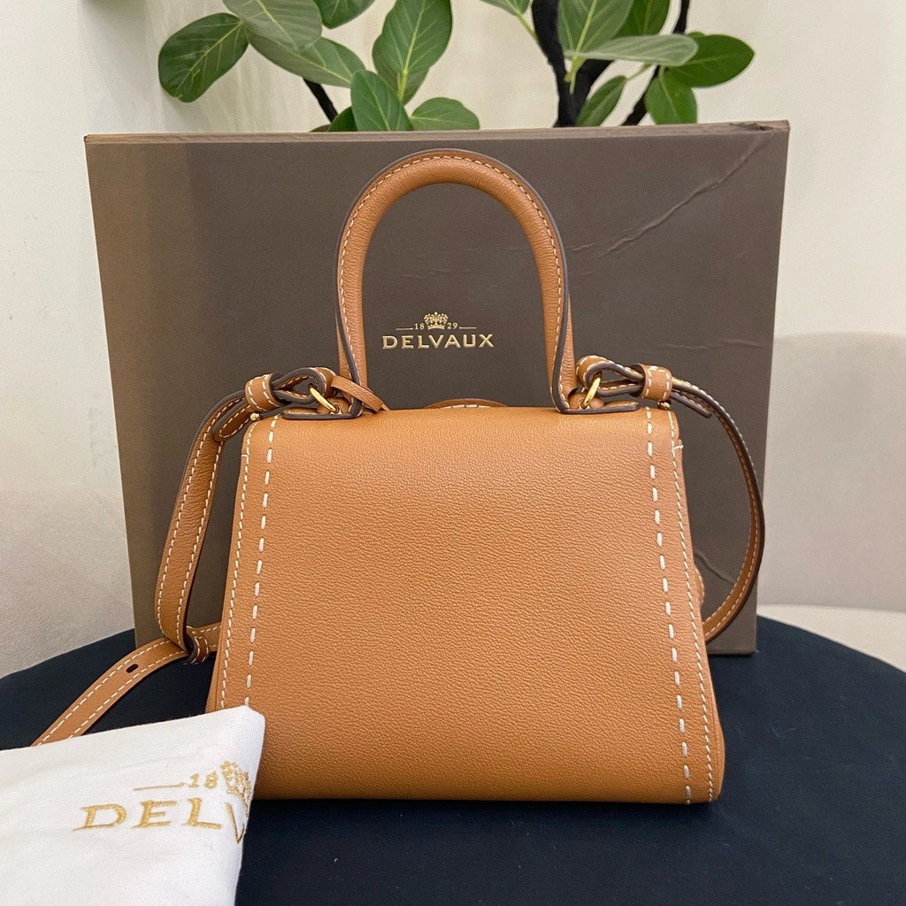 Delvaux Brilliant Mini Top Handle Bag Crossbody Brown Gold Women Classic
