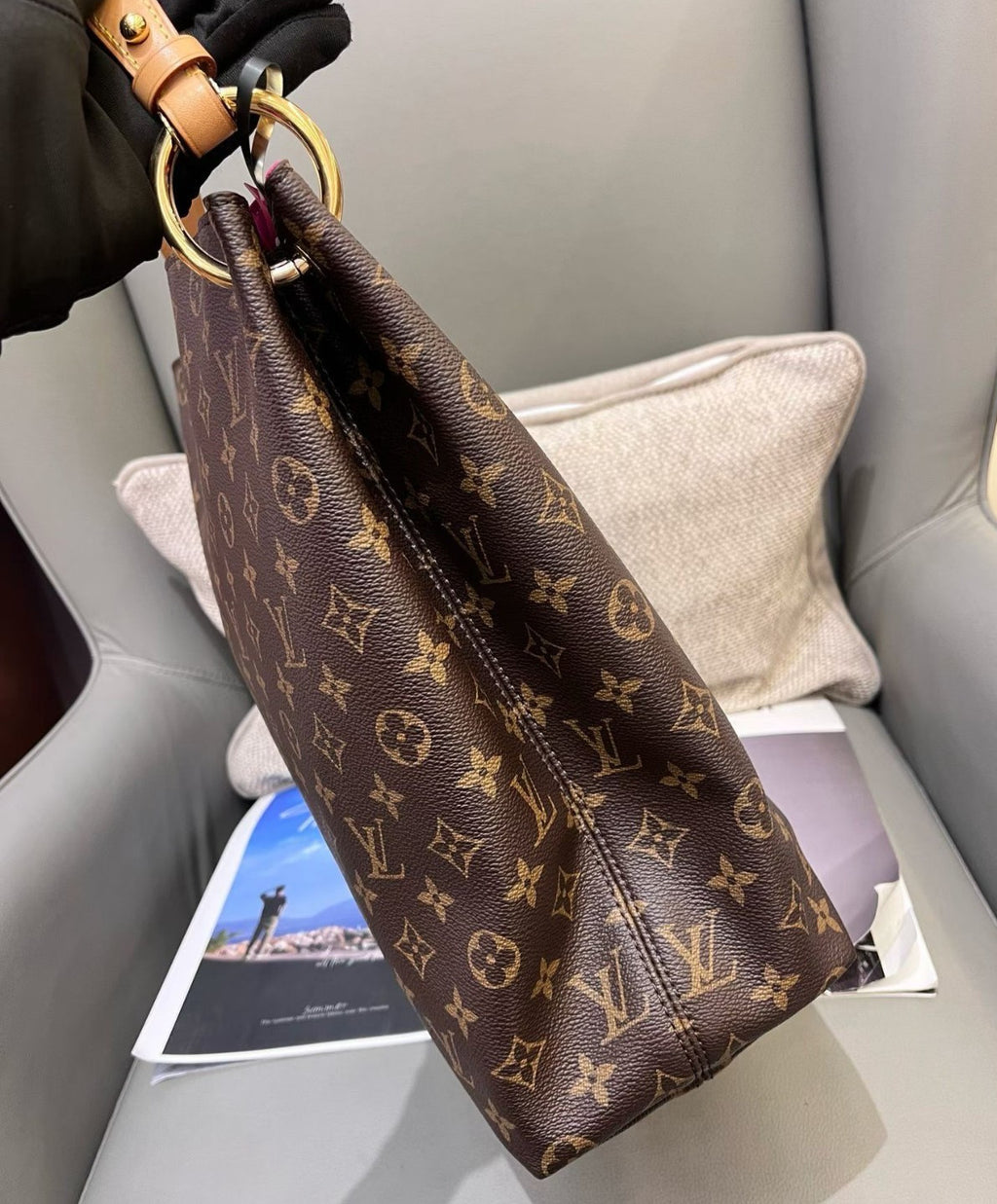 Louis Vuitton Graceful MM Monogram Shoulder Bag Brown Gold Women Classic