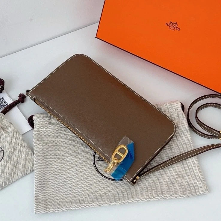 Excellent Hermes Zipengo To GO 2Way Handbag Shoulder Bag Gray Gold Hardware