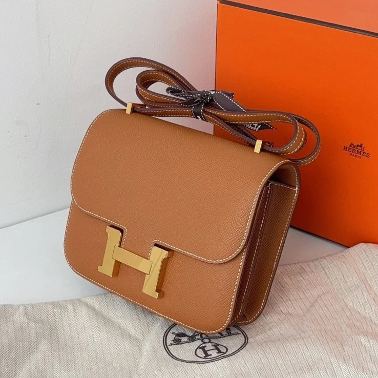 Excellent Hermes Constance19 Epsom Brown Shoulder Bag Crossbody Gold Hardware