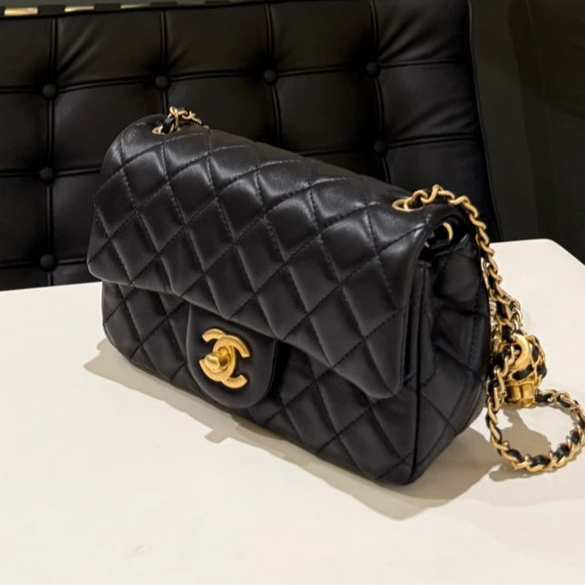 Chanel Classic Flap Mini Chain Shoulder Crossbody Women Diamond Black Gold Women