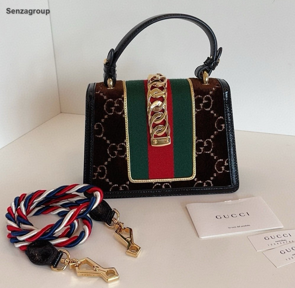 Gucci Sylvie 2Way Top Handle Bag Crossbody Brown Gold Used Women Classic
