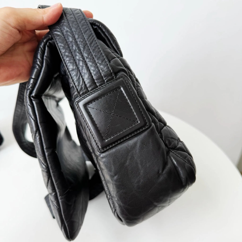 Chanel Coco Lambskin Black Silver Hardware Diamond Messenger Bag Crossbody