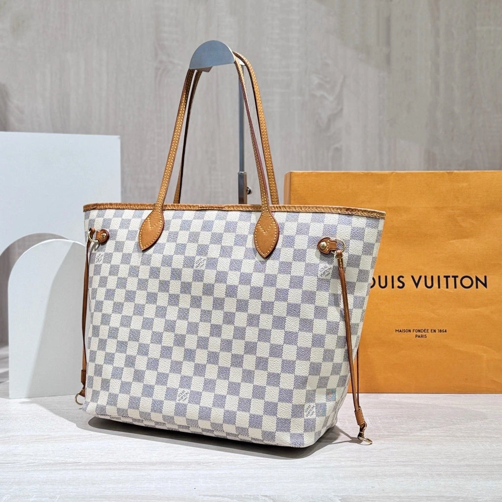 Louis Vuitton White Damier Canvas Neverfull MM Tote For Women