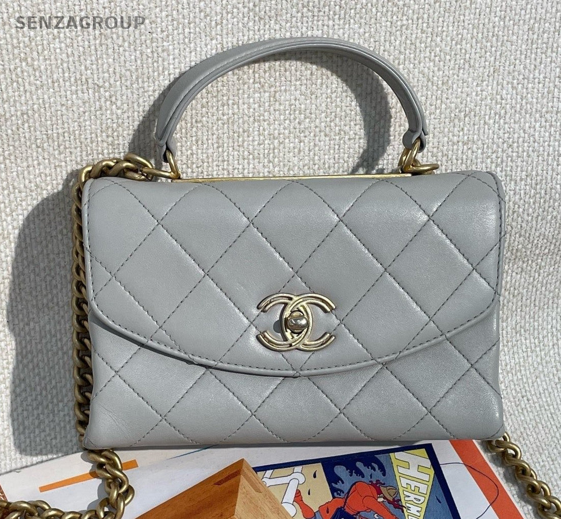 Chanel Trendy Diamond Top Handle Bag Chain Crossbody Gray Gold Women Classic