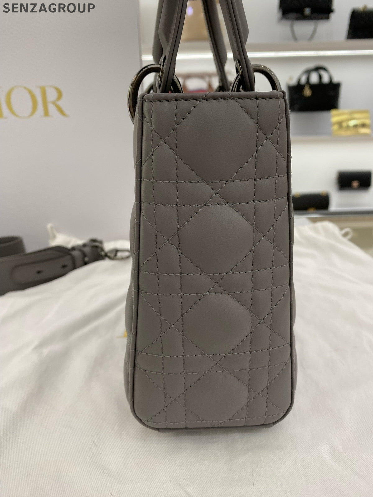 Dior Lady Dior Cannage Grey Gold Handbag Shoulder Crossbody Bag Classic