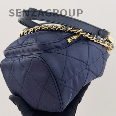 Prada Duet Re-Nylon Mini Bucket Bag Blue Gold Chain Shoulder Bag