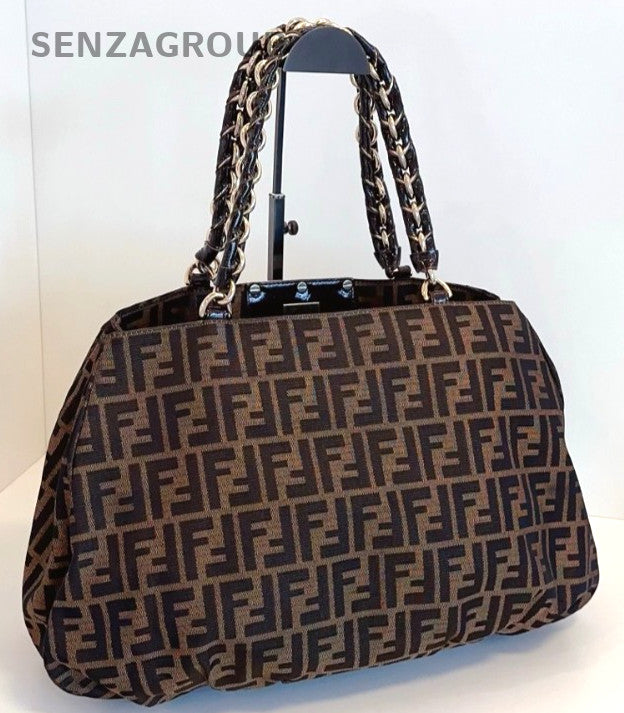 Fendi Classic Monogram Logo tote Shoulder bag Brown Women