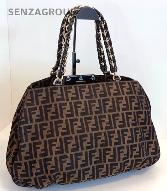 Fendi Classic Monogram Logo tote Shoulder bag Brown Women