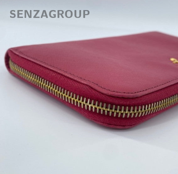 Prada Zipping Long Wallet Pink Gold Women Classic Designer