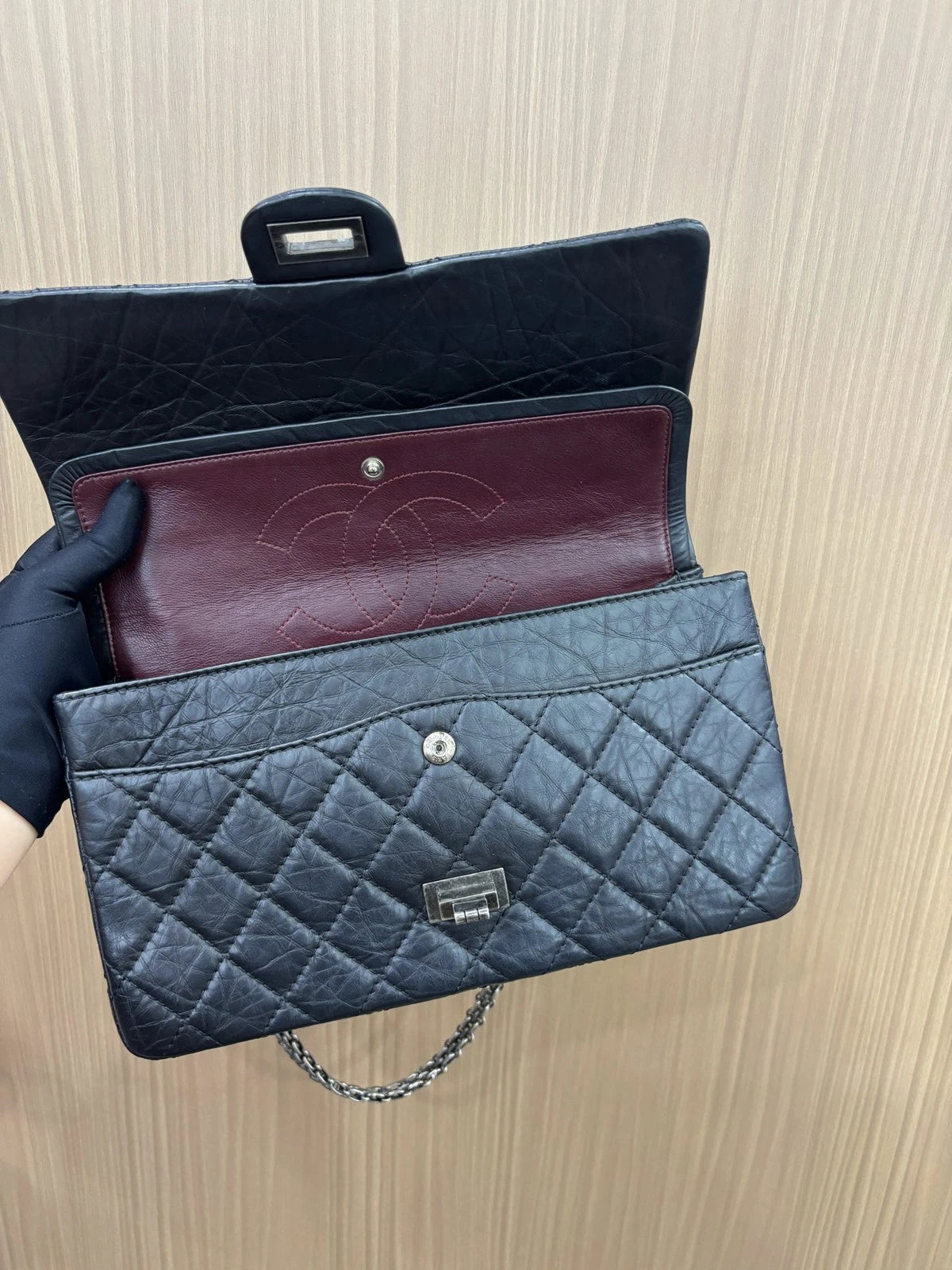 Chanel 2.55 MM Chain Shoulder Bag Crossbody Black Silver Women Classic