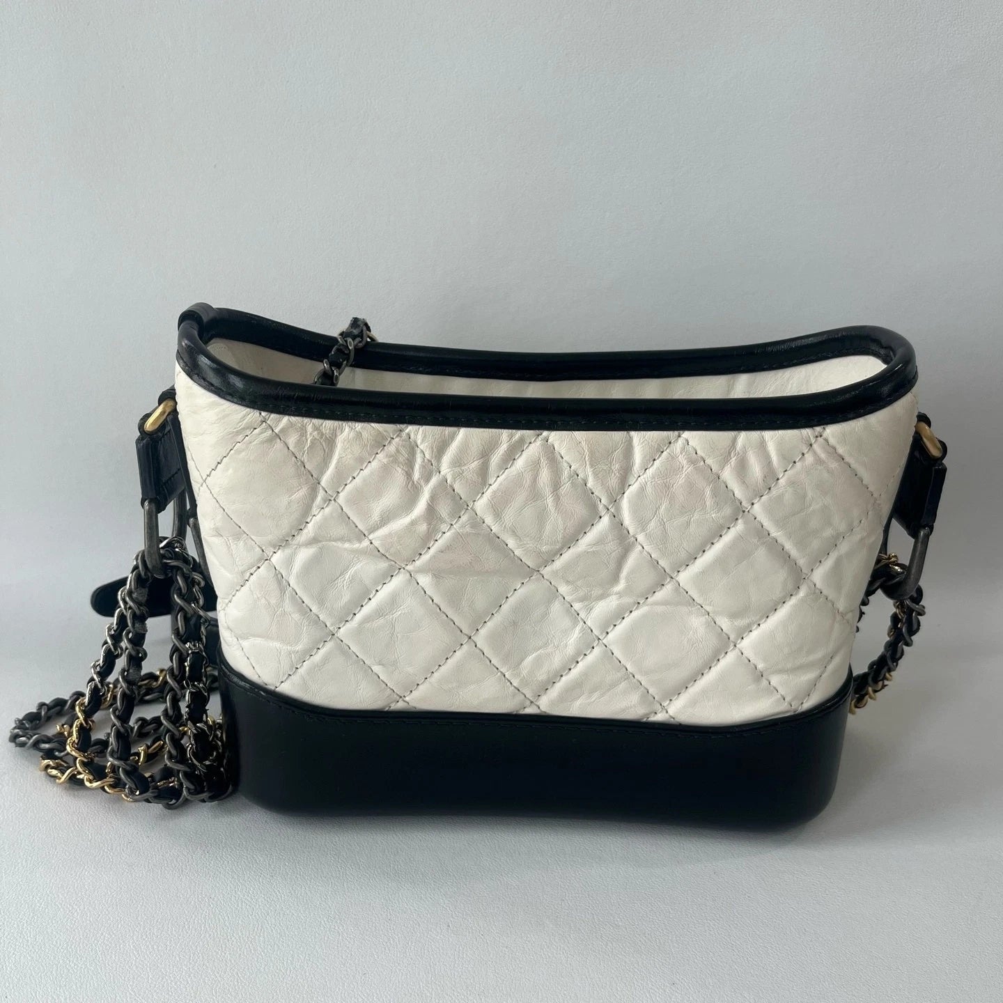 CHANEL Black White Small Calfskin Crossbody Shoulder Bag Women