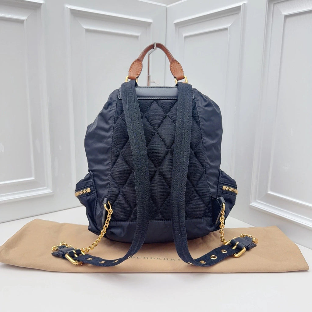 BURBERRY Nylon Backpack Black brown Gold Hardware Unisex Adults Classic