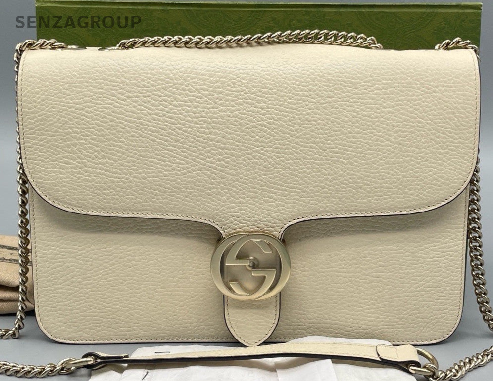 Gucci Chain 2Way Shoulder Bag Crossbody Beige Gold Women Classic Designer
