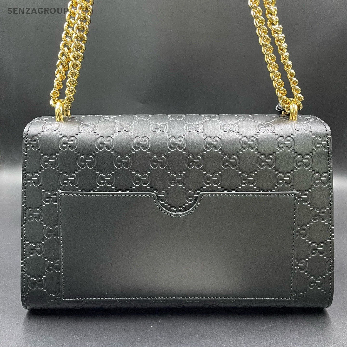 Gucci Padlock Chain Shoulder Bag Black Gold Used Women Classic Fashion