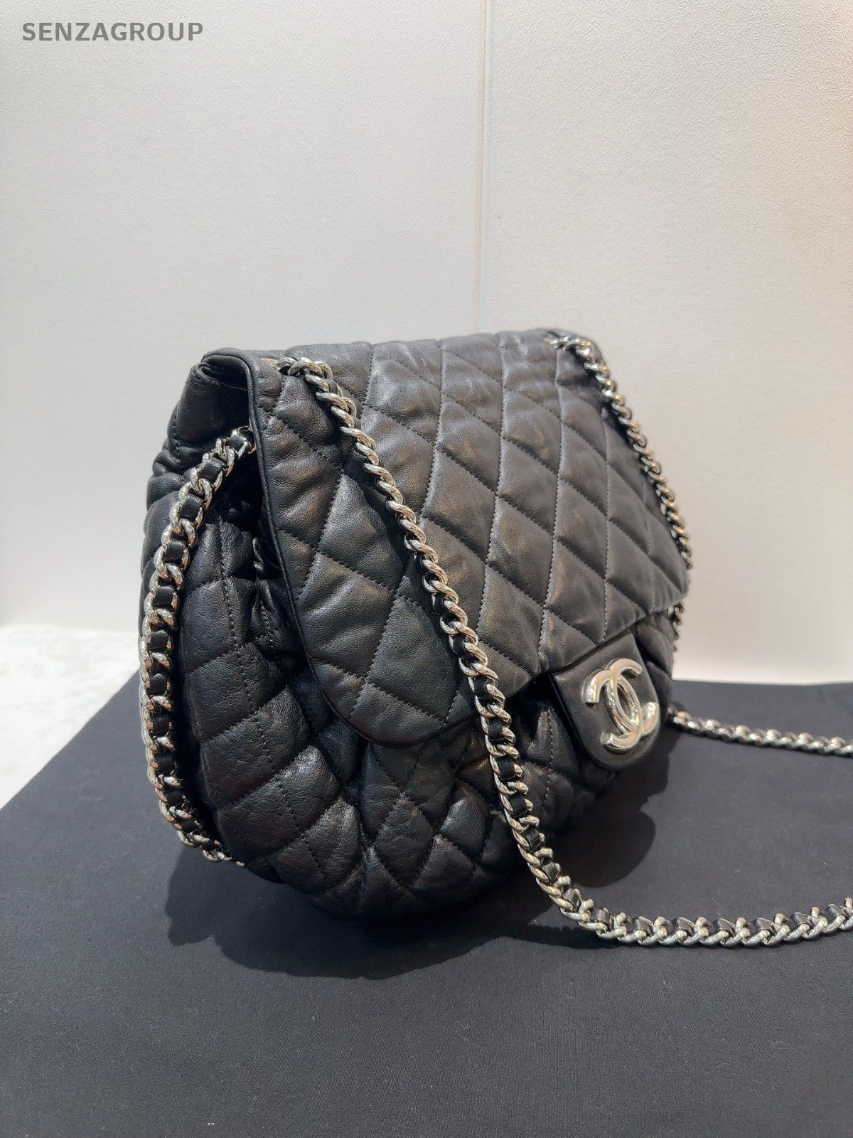 CHANEL Puffer Pumpkin Diamond Pattern Chain Shoulder bag Black Silver Women