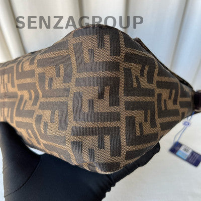 Fendi Baguette Bag Brown Silver FF Monogram Shoulder Tote
