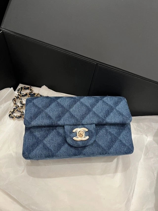 Authentic CHANEL Denim CF Mini Shoulder Crossbody Bag For Women