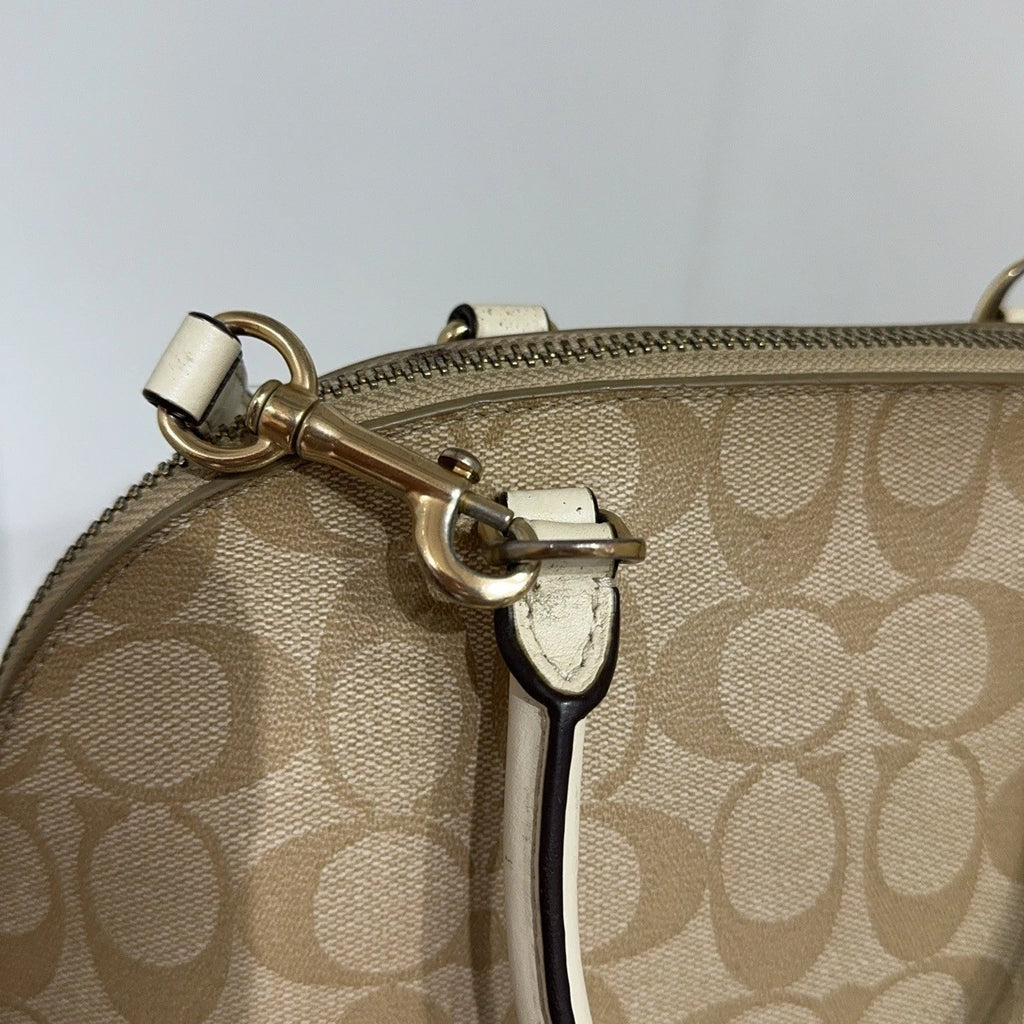 COACH Beige Monogram Canvas Shell Shoulder Handbag Crossbody Women