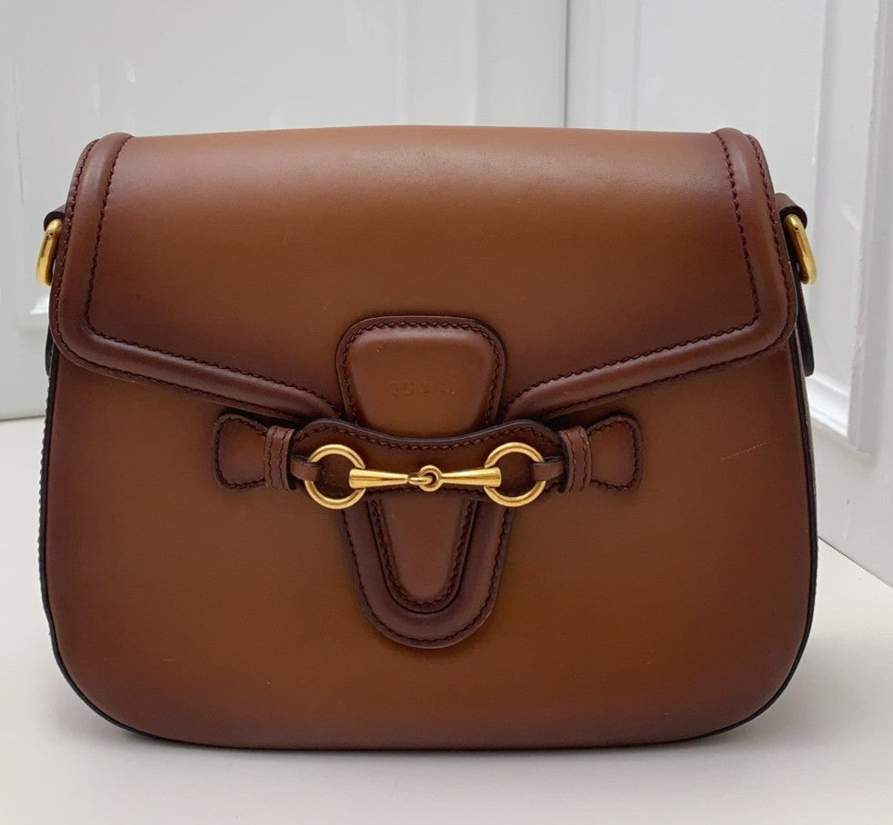 GUCCI Lady web Saddle caramel color Shoulder bag Brown Gold