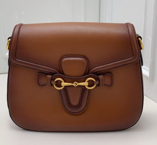 GUCCI Lady web Saddle caramel color Shoulder bag Brown Gold