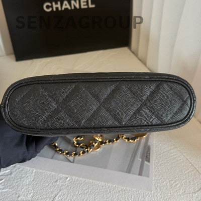 Chanel Quilted Black Gold Charm Chain Shoulder Crossbody Bag