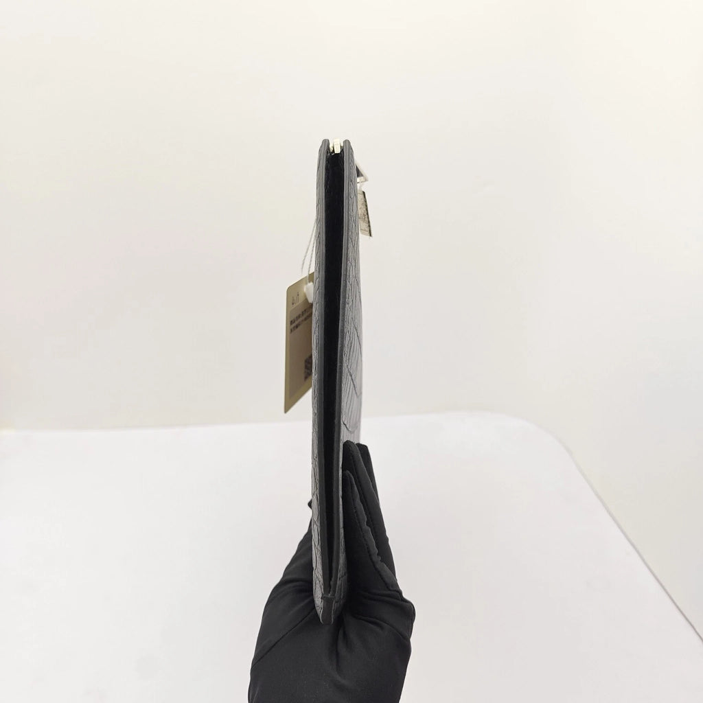 YSL Black Crocodile Embossed Leather Clutch Bag For Women