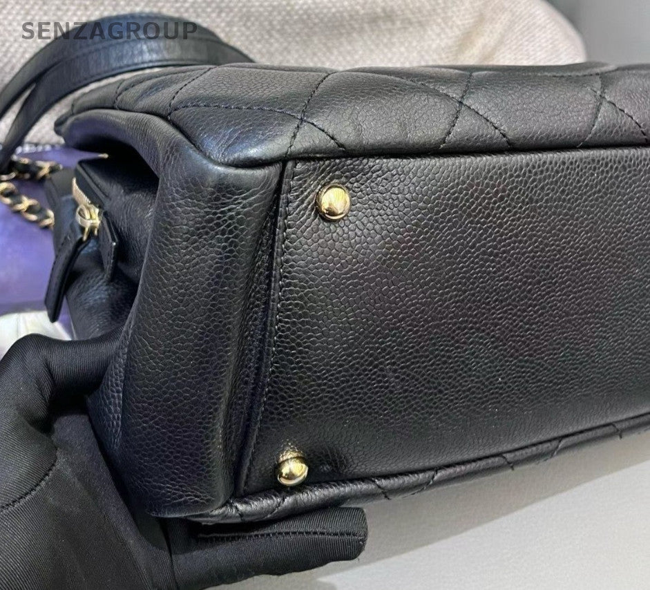 Chanel Diamond Tote Chain Shoulder Bag Black Gold Women Classic CC Logo