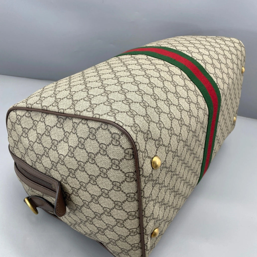 Gucci Large Brown Canvas Boston Top Handle Bag For Women