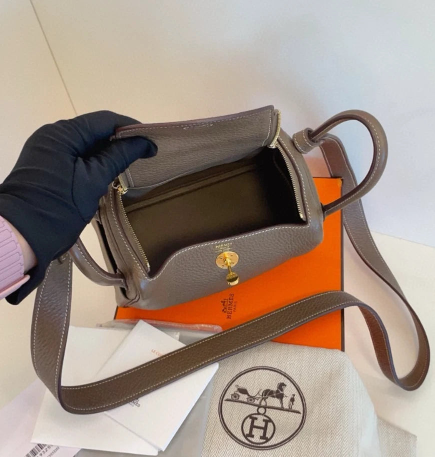 Hermes Mini Lindy Top Handle Bag Shoulder Bag Gold Hardware Women