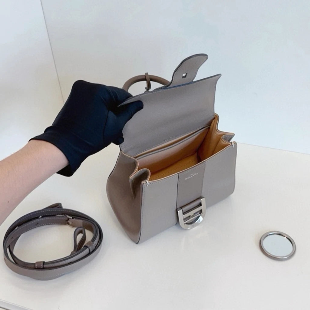 Delvaux Brilliant Mini Calfskin Top Handle Bag Crossbody Gray Silver Women