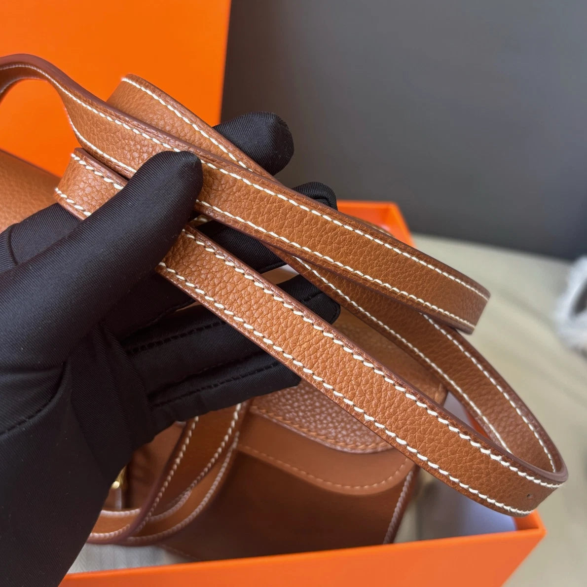 Excellent Hermes Halzan25 2Way Brown Gold Handbag Crossbody with Dust Bag Box