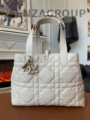 Dior Medium Toujours Grey Leather Cannage Handbag Gold Hardware
