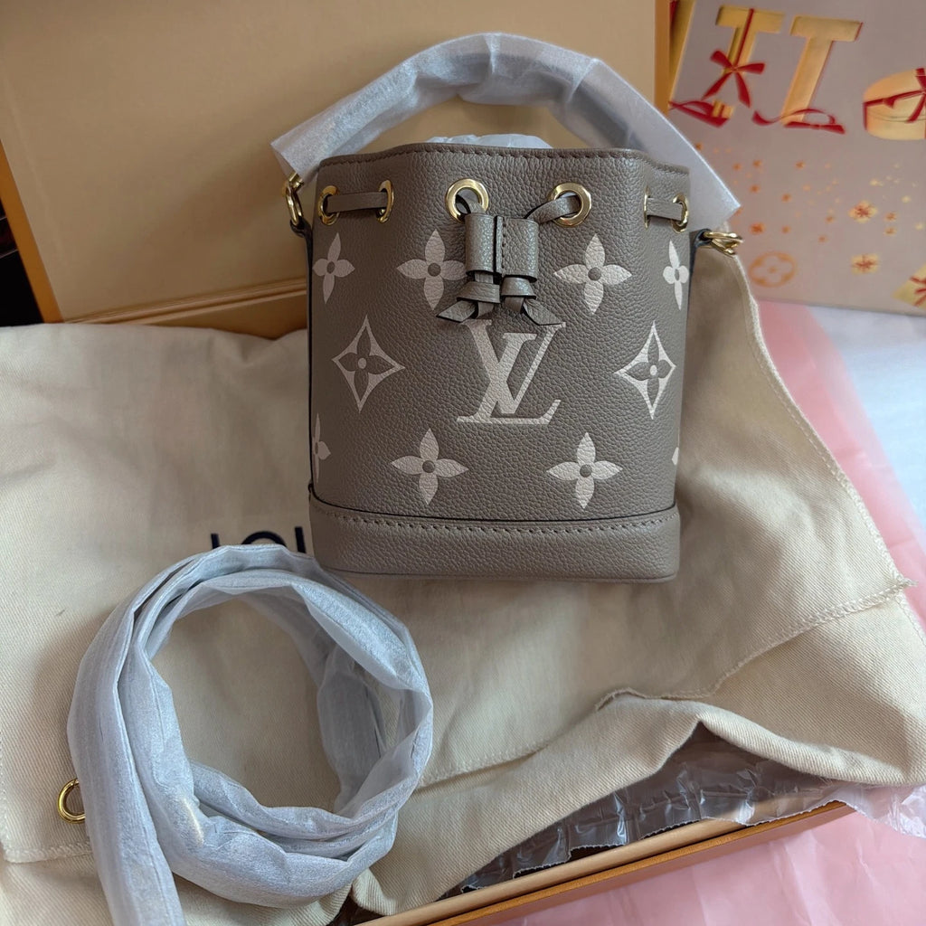 Louis Vuitton Nano Noe Mini Bucket Top Handle Crossbody Gray Gold Women Classic