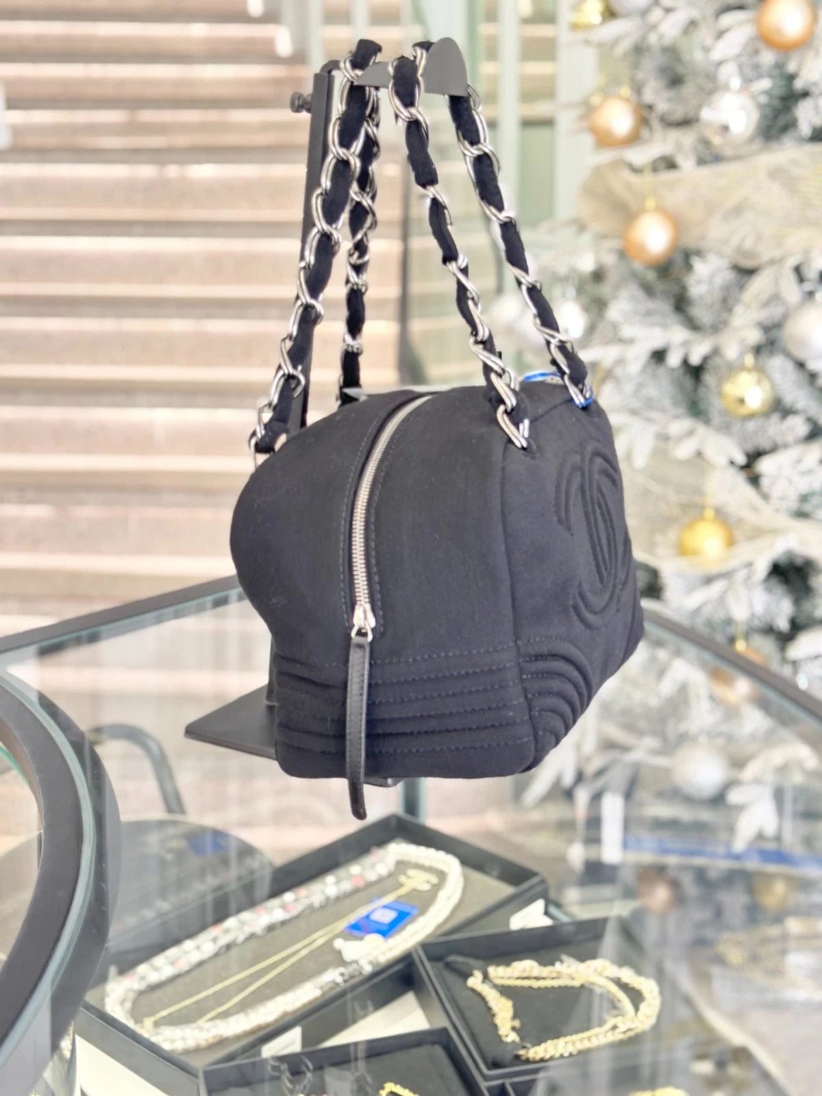 Chanel Boston Bowling Bag Black Top Handle Bag Shoulder Bag Silver Women S