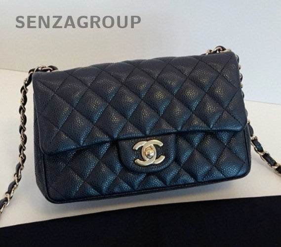 Chanel Classic Flap Mini Chain Diamond Shoulder Bag Crossbody Black Gold Women