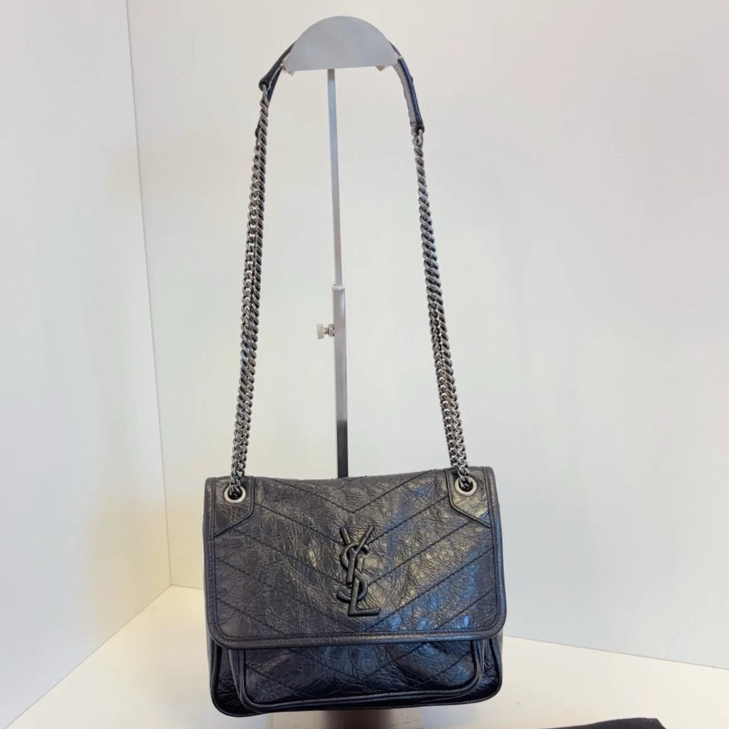 Saint Laurent Niki Black Silver Shoulder Bag Chain Bag Excellent