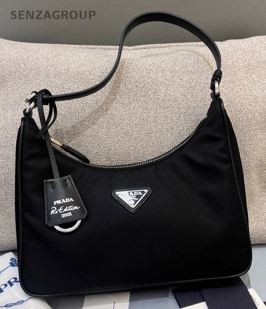 Prada Zipping Hobo Shoulder Bag Black Silver Used Women Classic Designer