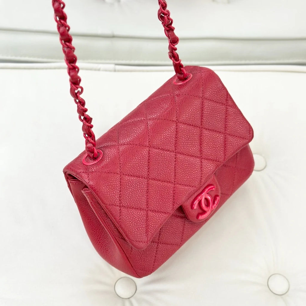 Chanel Classic Flap Mini Square Calfskin Shoulder Bag Red Hardware Women S