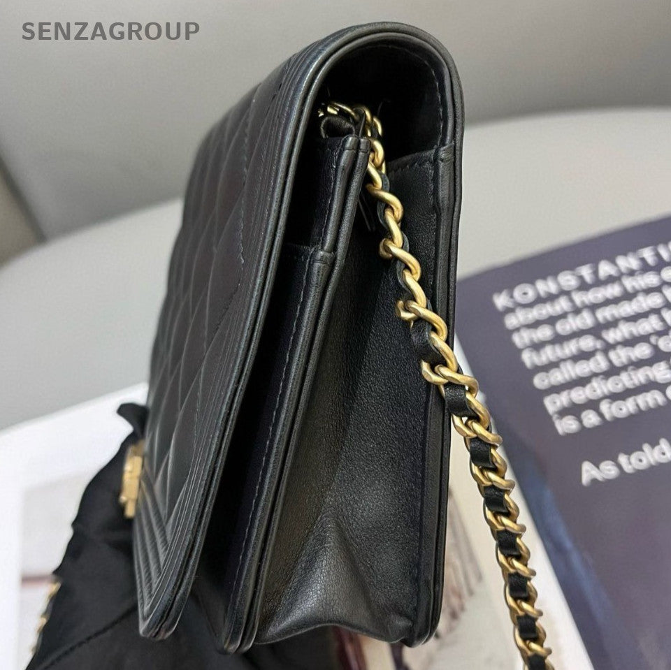 Chanel Leboy WOC Calfskin Chain Crossbody Shoulder Bag Black Gold Women Classic