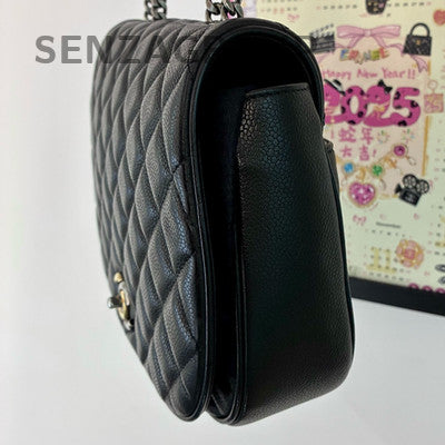 Chanel Black Silver Calfskin Saddle Bag Chain Shoulder Bag Classic Quilted