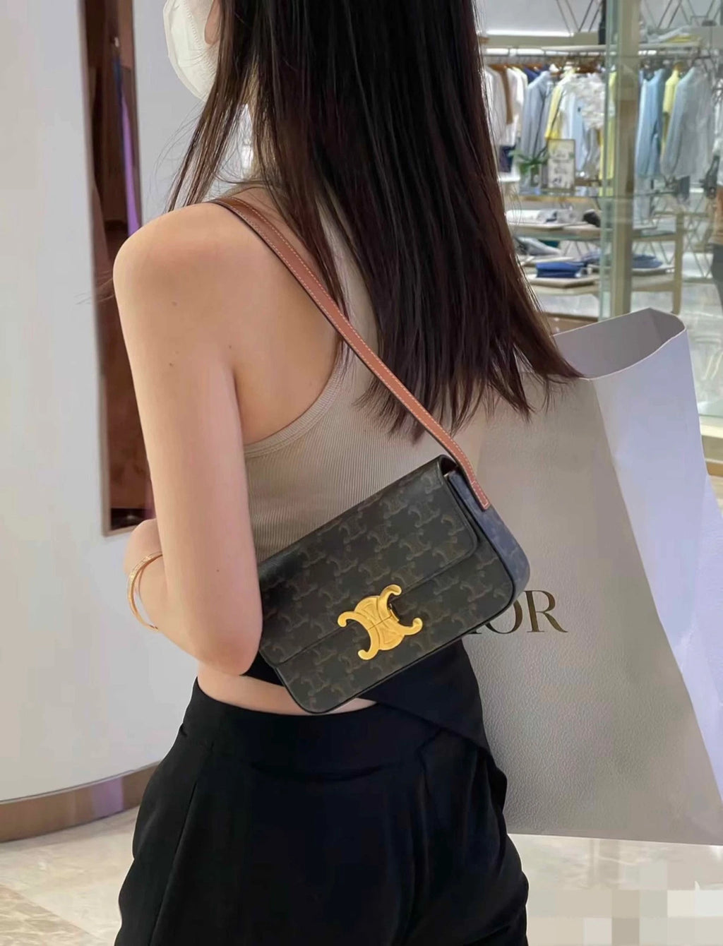 Celine Triomphe Monogram Canvas Shoulder Bag For Women