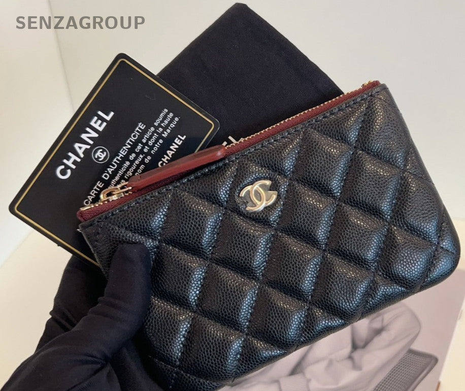 CHANEL Coin purse Calfskin Black Gold Classic