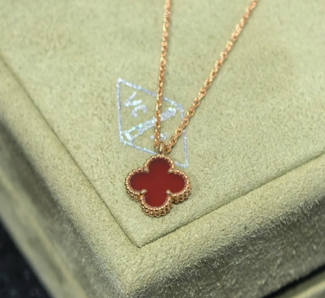 Van Cleef &amp; Arpels Sweet Alhambra Pendant Necklace 18K Rose Gold Red Carnelian