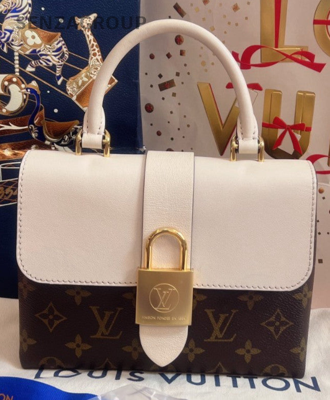 Louis Vuitton Locky BB Monogram Top Handle Bag Crossbody White Brown Women