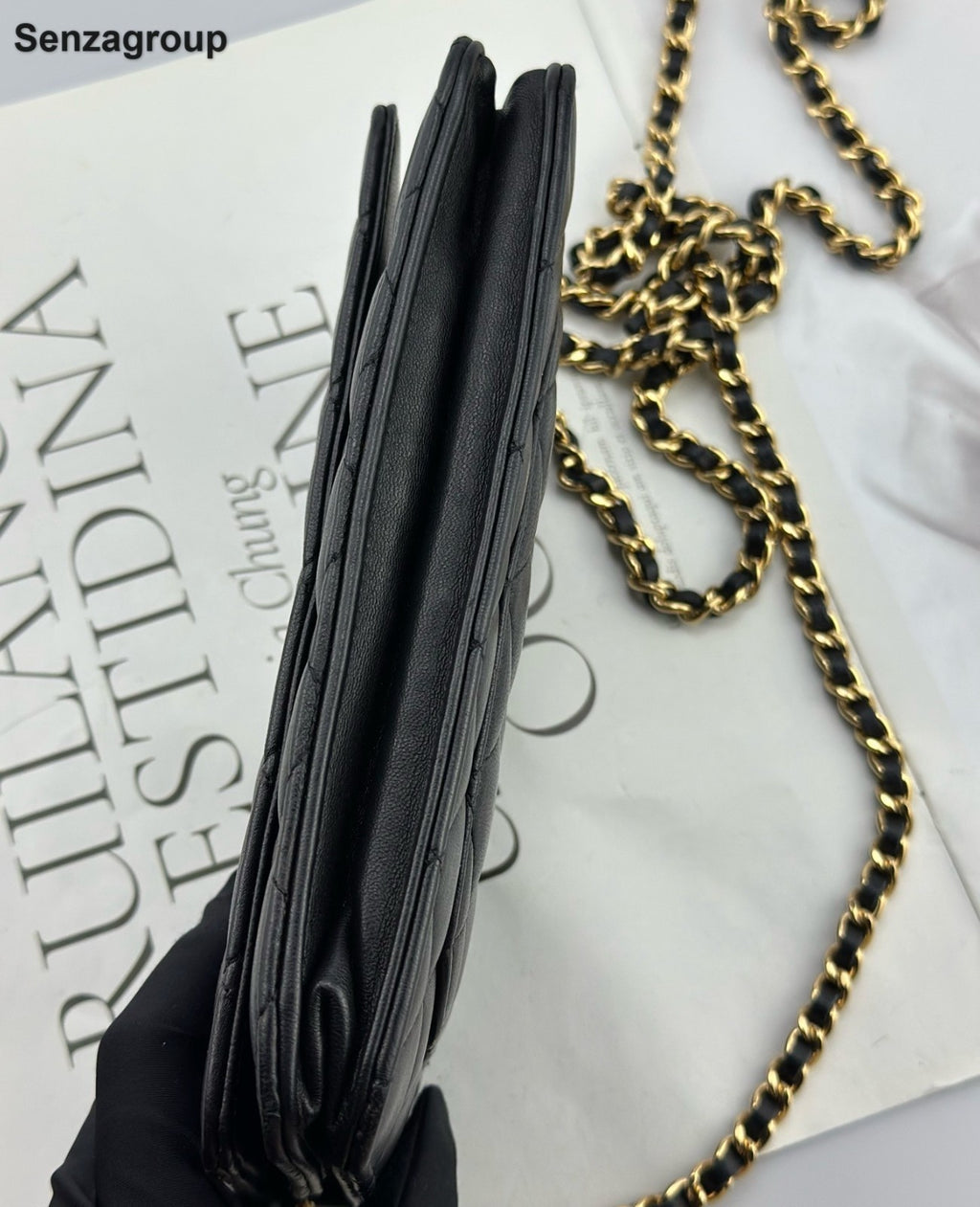 Chanel WOC Lambskin Chain Shoulder Bag Crossbody Black Gold Women Classic